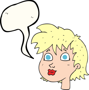 Bir insan tarafından çizilmiş serbest konuşma balonu kadın yüzü.