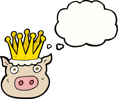 Serbest çizim düşünce balonu karikatürü insan tarafından çizilmiş domuz taçlandırılmış.