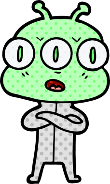 Bir insan tarafından çizilmiş üç gözlü uzaylı çizgi filmi.