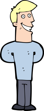 Bir insan tarafından çizilmiş sırıtan bir çizgi film adamı.