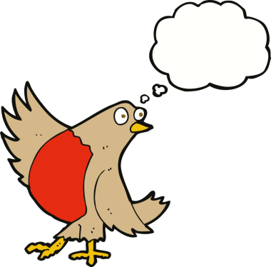 Bir insan tarafından çizilmiş düşünce balonlu robin dansı çizgi filmi.