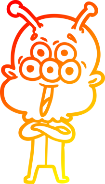 Bir insan tarafından çizilmiş mutlu çizgi film uzaylısının sıcak çizgi çizimi