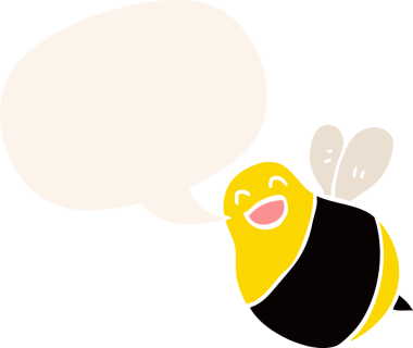 Konuşma baloncuğu olan çizgi film arısı insan tarafından çizilmiş.