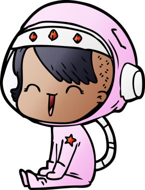 Bir insan tarafından çizilmiş mutlu uzay kızı.