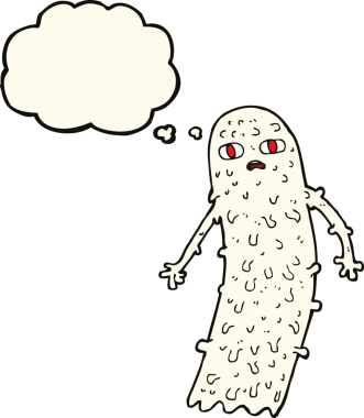 Bir insan tarafından çizilmiş düşünce baloncuklu karikatür hayaleti.