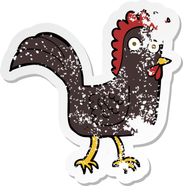 Bir insan tarafından çizilmiş çizgi film tavuğunun gerilimli yapıştırması.