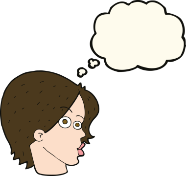 Bir insan tarafından çizilmiş düşünce baloncuklu kadın yüzü.