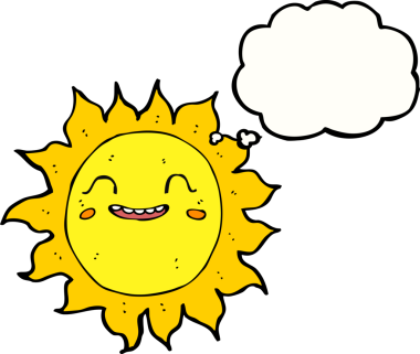 Bir insan tarafından çizilmiş düşünce baloncuklu mutlu güneş çizgi filmi