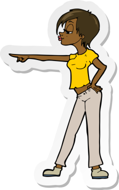 Bir insan tarafından çizilmiş bir karikatür kadının çıkartması.