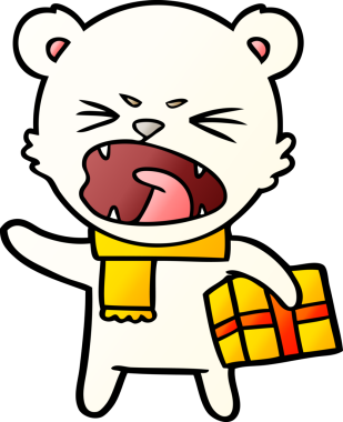 Kızgın karikatür kutup ayısı. Bir insan tarafından çizilmiş Noel hediyesi.