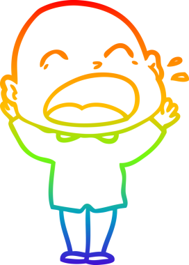 Gökkuşağı gradyan çizgi çizimi. Bir insan tarafından çizilmiş kel adam diye bağıran çizgi film.