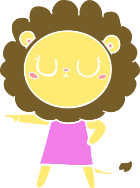 Bir insan tarafından çizilmiş düz renkli çizgi film aslanı