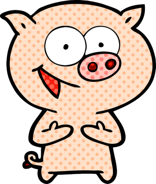 Bir insan tarafından çizilmiş neşeli domuz çizgi filmi.