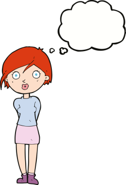 Bir insan tarafından çizilen düşünce baloncuğu ile kızı şaşırtan çizgi film.