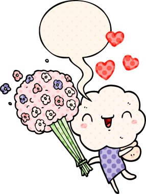 Bir insan tarafından çizilmiş, çizgi roman tarzında konuşma baloncuğu olan sevimli çizgi film yaratığı.