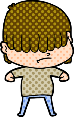 Bir insan tarafından çizilmiş dağınık saçlı çizgi film çocuğu.