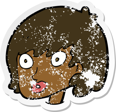 Bir insan tarafından çizilmiş mutlu kadın yüzü karikatürünün gerilimli retro yapıştırması