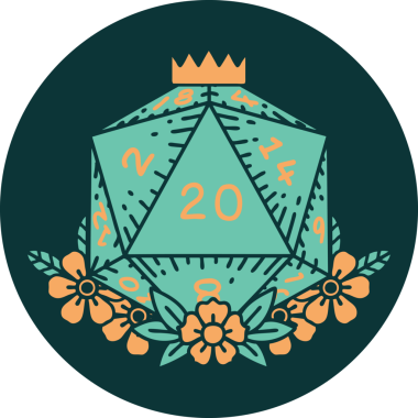 Doğal 20 D20 zarının bir insan tarafından çizilmiş ikonu.