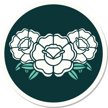 Bir insan tarafından çizilmiş bir buket çiçeğin geleneksel stiliyle dövme çıkartması.