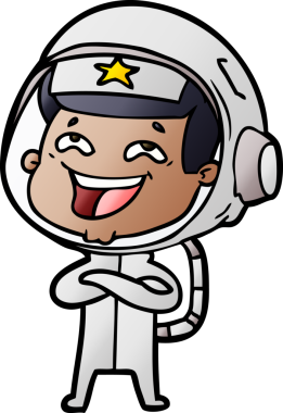 Bir insan tarafından çizilmiş gülen astronot çizgi filmi.