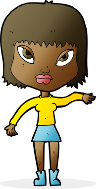 Çizgi filmdeki kadın bir insan tarafından çizilmiş jest yapıyor.