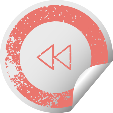 Bir insan tarafından çizilmiş geri sarma düğmesinin sıkıntılı dairesel kabartma etiketi.