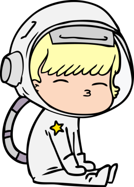 Bir insan tarafından çizilmiş meraklı astronot çizgi filmi.