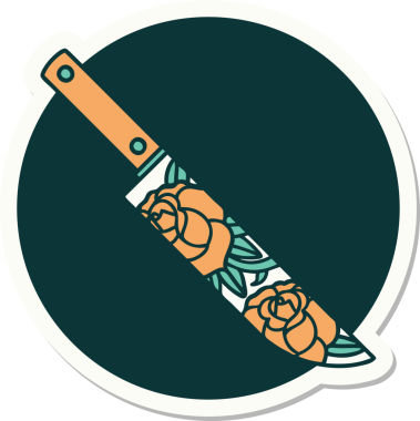 Geleneksel bir hançer stili dövme çıkartması ve bir insan tarafından çizilmiş çiçekler.