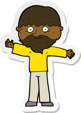 Bir insan tarafından çizilmiş sakallı mutlu bir adamın çıkartması.