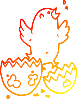 Bir insan tarafından çizilen yumurtadan çıkan çizgi film kuşunun sıcak gradyan çizgisi.