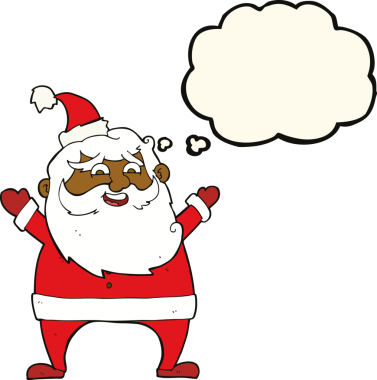 Düşünce baloncuğu çizilmiş neşeli Noel Baba çizgi filmi