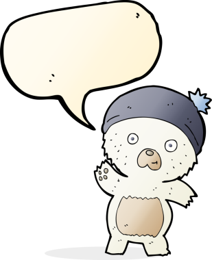 Bir insan tarafından çizilmiş konuşma baloncuklu şirin kutup ayısı.