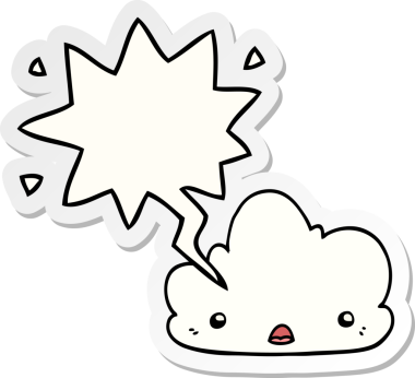 Bir insan tarafından çizilmiş baloncuk çıkartmalı şirin bir çizgi film bulutu.