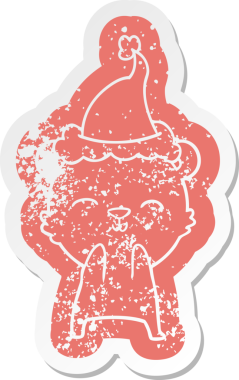 Mutlu çizgi film, insan tarafından çizilmiş Noel Baba şapkası takan bir kutup ayısının sıkıntılı çıkartması.