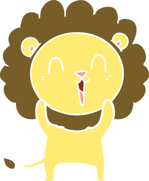 Gülen aslan düz renkli çizgi film bir insan tarafından çizildi.