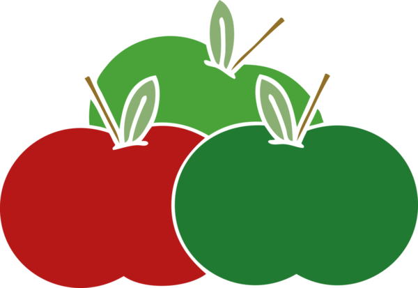 Bir insan tarafından çizilmiş sulu bir elmanın düz renkli retro karikatürü