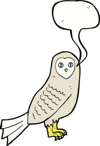 bir insan tarafından çizilmiş konuşma baloncuklu bir baykuş.