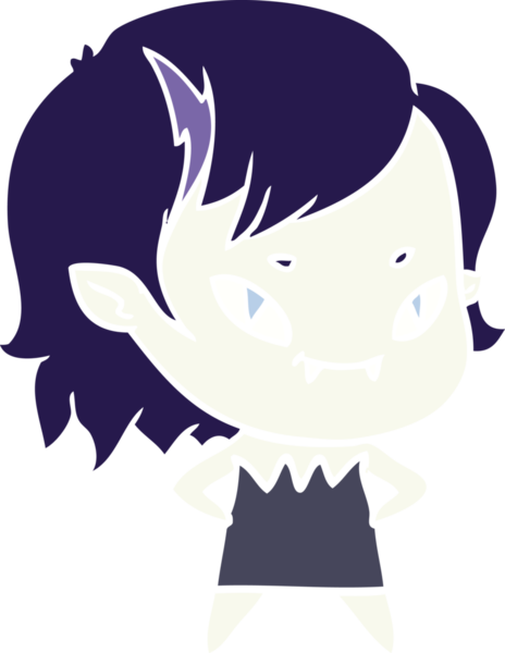 Bir insan tarafından çizilmiş düz renkli çizgi film arkadaş canlısı vampir kız.