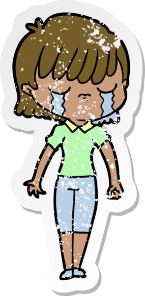 Bir insan tarafından çizilmiş ağlayan karikatürlü bir kadının sıkıntılı çıkartması.