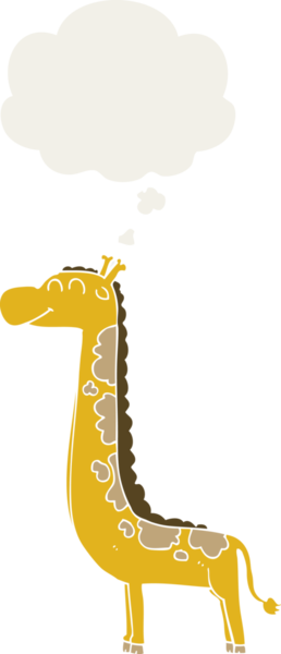 Düşünce baloncuğu olan bir zürafa insan tarafından çizilmiş.