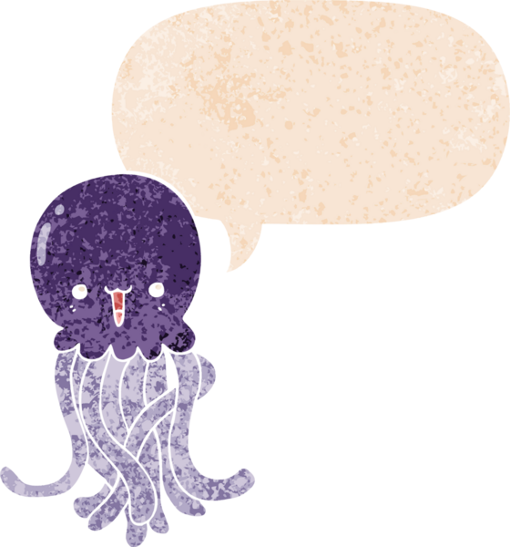 grunge içinde konuşma balonu olan karikatür denizanası bir insan tarafından çizilmiş tedirgin geçmiş dokuma tarzı