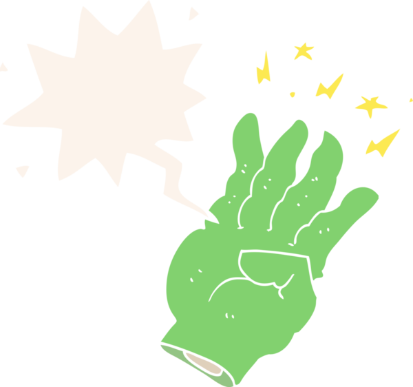 bir insan tarafından çizilmiş eski usul konuşma baloncuğu ile çizgi film hortlağı sihirli eli