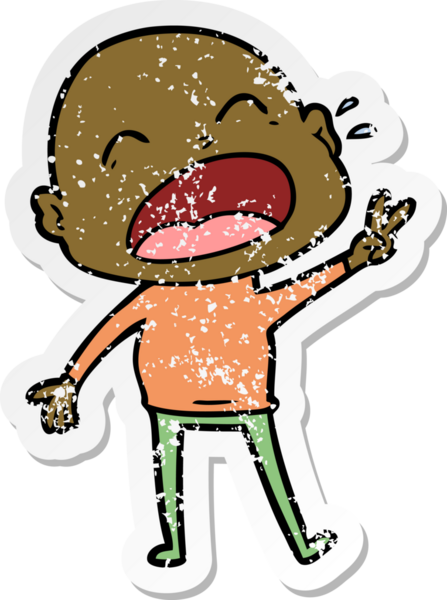 Bir insan tarafından çizilmiş kel bir adam diye bağıran bir çizgi film çıkartması.