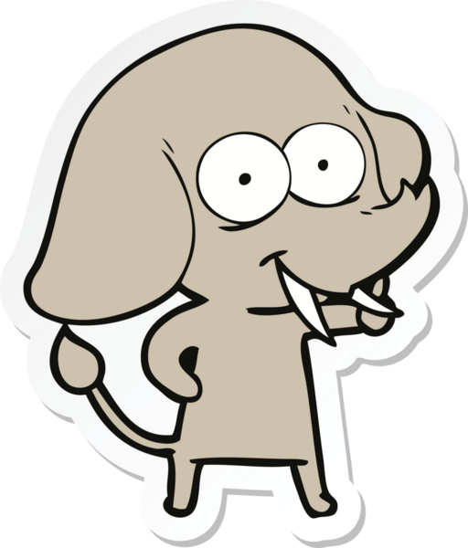 Bir insan tarafından çizilmiş mutlu bir filin çıkartması.