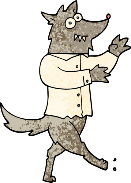 Bir insan tarafından çizilmiş grunge desenli karikatür kurt adam.