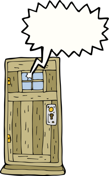 Bir insan tarafından çizilmiş eski ahşap kapılı karikatür.