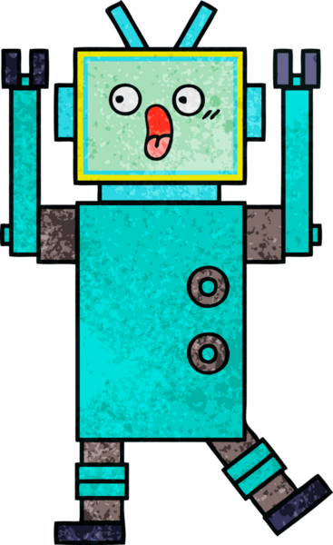 Bir insan tarafından çizilmiş bir robotun retro grunge dokusu