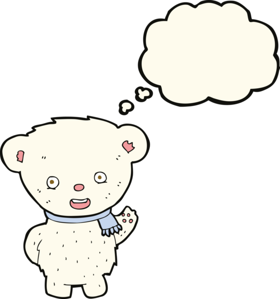 Karikatür kutup ayısı bir insan tarafından çizilmiş düşünce balonuyla el sallıyor.