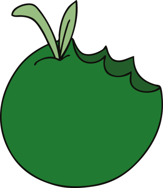 Bir insan tarafından çizilmiş tuhaf bir çizgi film elması.