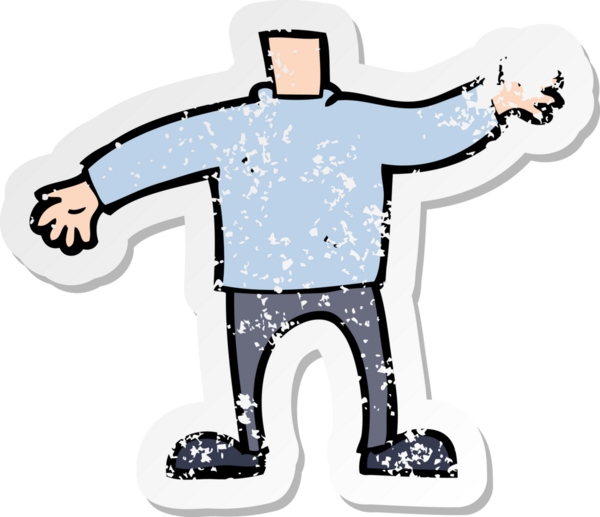 Bir insan tarafından çizilmiş kollarını sallayan bir karikatür vücudunun gerilimli çıkartması.